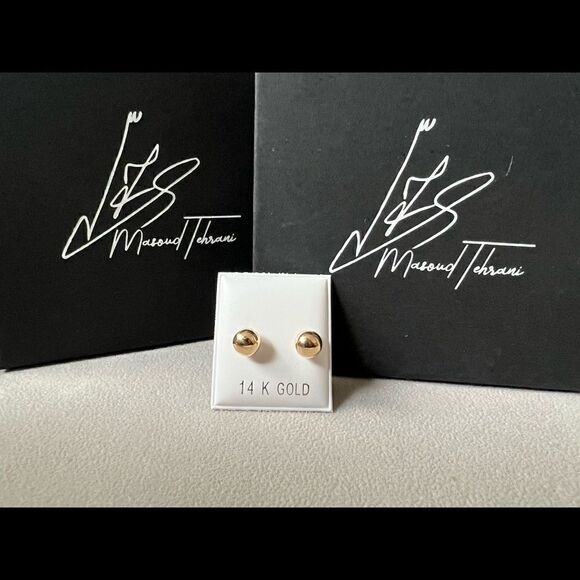 14k real gold pinball stud earrings 7 MM perfect gift - Picture 4 of 8